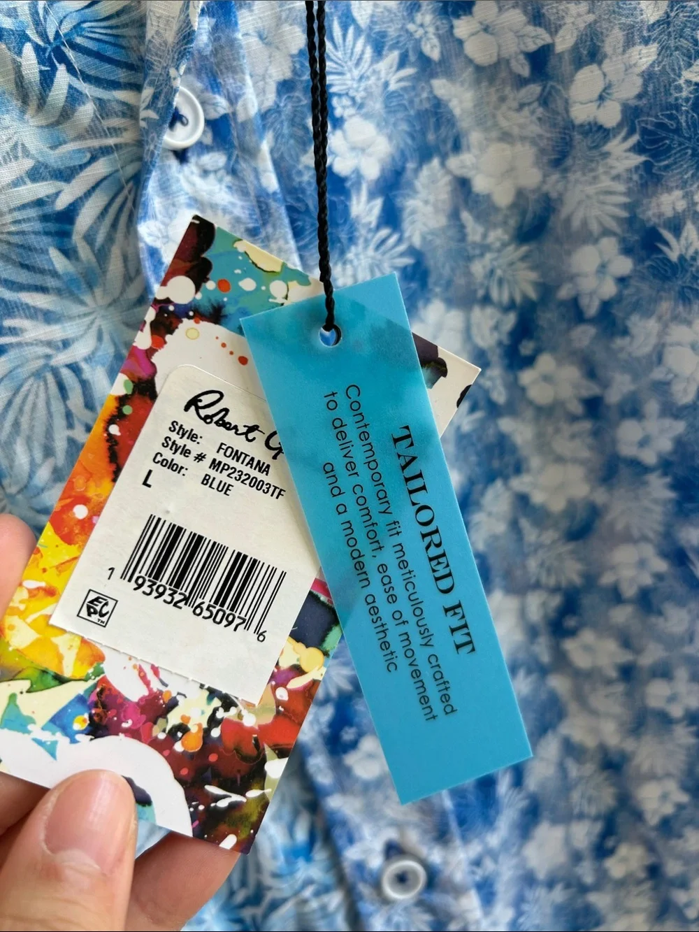Robert Graham Mixed Blue Floral Split-Pattern Short Sleeve Shirt